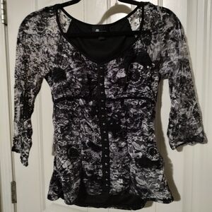 Faux Corset Top With Lace Sleeves